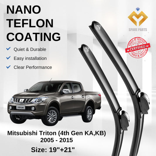 Mitsubishi Triton 4th Gen 2005 to 2015 Premium Japan Tech Car Wiper Accessories 19”+21”Universal Hook–Includes Free Gift