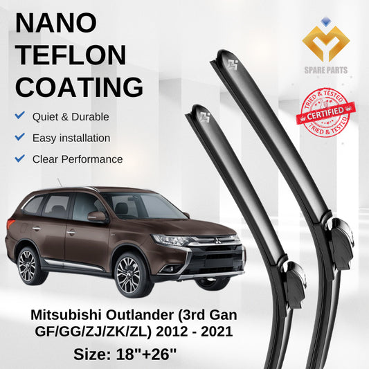 Mitsubishi Outlander 2012 to 2021 Premium Quality Japan Tech Car Wiper 1set 18"+26" U Hook Free Microfibre Cloth