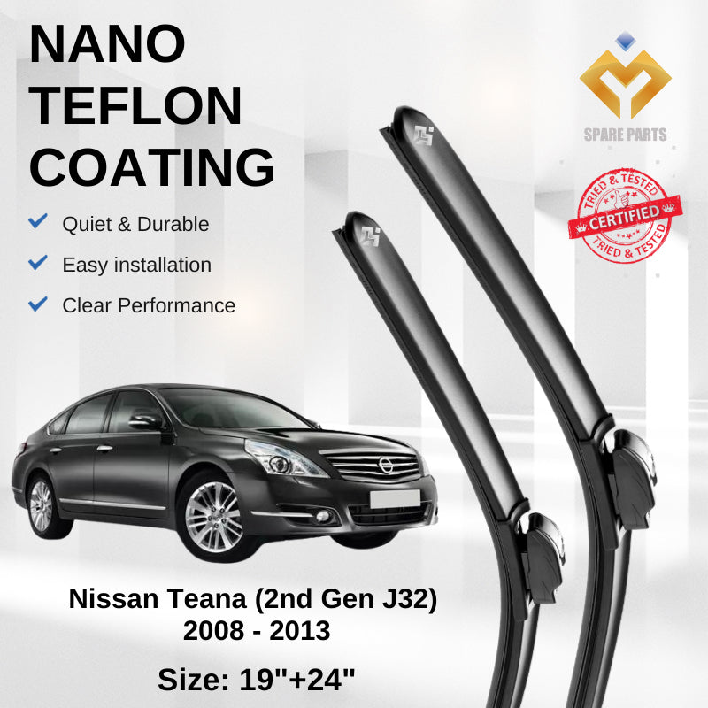 Nissan Teana 2nd Gen J32 2008 Premium Quality Japan Tech Car Wiper 1set 19"+24" U Hook Free Microfibre Cloth