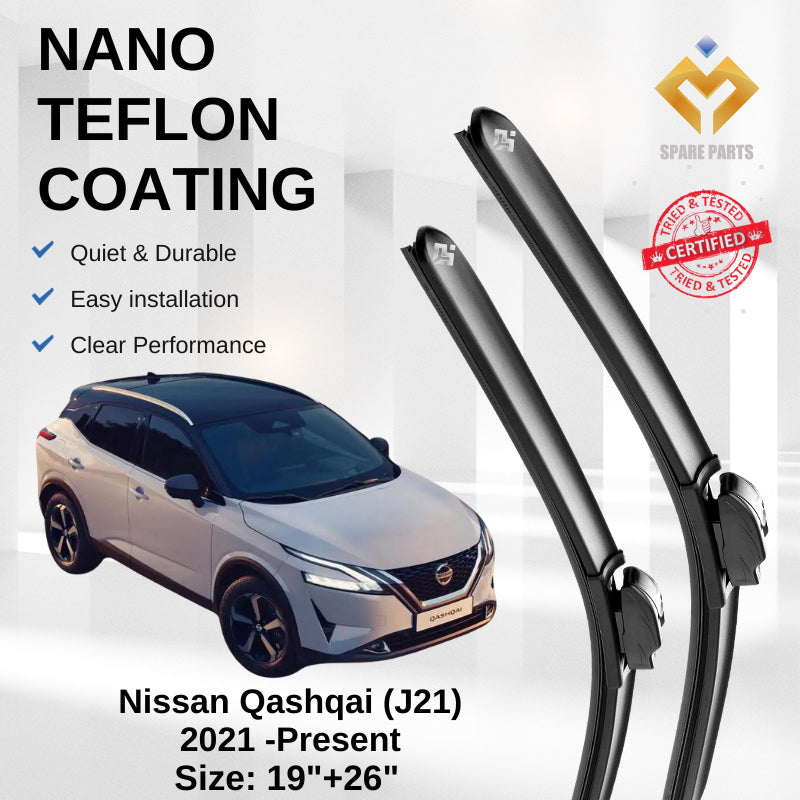 Nissan Qashqai (J21) 2021 Premium Quality Japan Tech Car Wiper 1set 19"+26" U Hook Free Microfibre Cloth