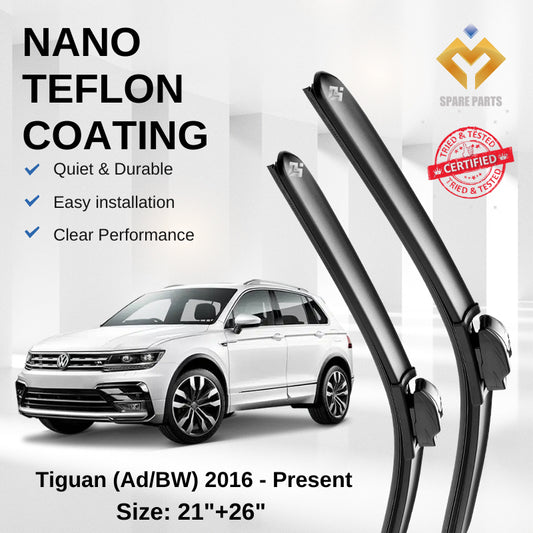 Volkswagen Tiguan Ad/BW (2016-Present) Premium Japan Tech Car Wiper 21”+26” Type 04 Clip, Free Microfibre Cleaning Cloth