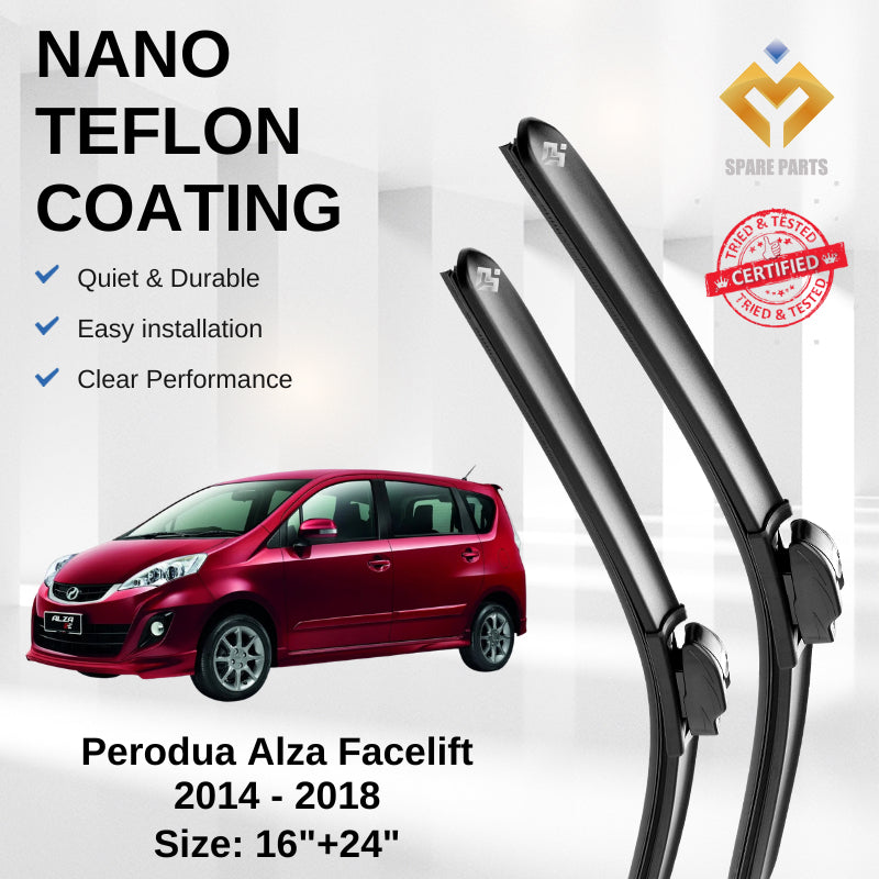 Perodua Alza Premium Quality Japan Tech Car Wiper Accessories 16"+24" Universal Hook-Include Free Microfibre Cloth