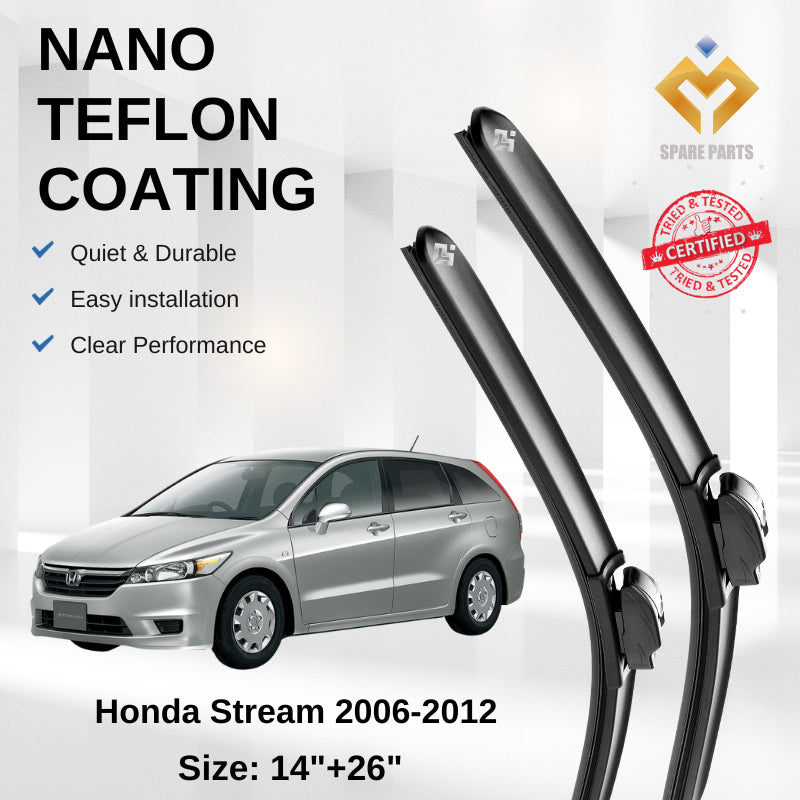 Honda Stream (RN6-9) 2006-2012 Premium Quality Japan Tech Car Wiper 1set 14"+26" U Hook Free Microfibre Cloth