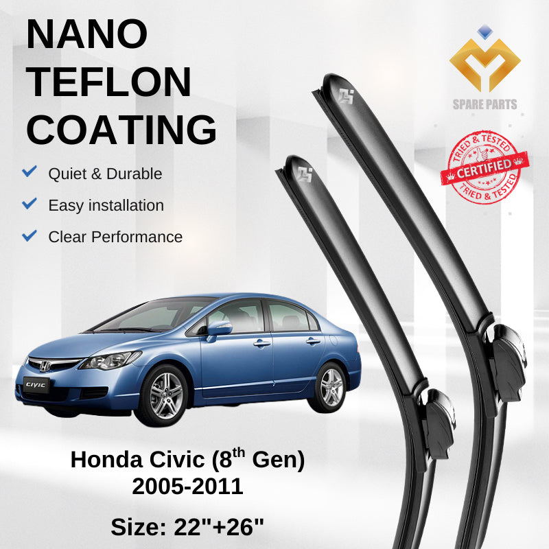 Honda Civic 8th 9th Gen Premium Quality Japan Tech Car Wiper Accessories 22"+26" Universal Hook-Free Microfibre Cloth