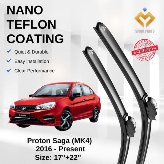 Proton Saga 2022-Present Premium Japan Tech Car Wiper 24"+16" Universal Hook, Free Microfibre Cleaning Cloth