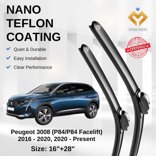 Peugeot 3008 P84/P84 Facelift 2016-2020, 2020-Present Premium Quality Japan Tech Car Wiper 1set 16"+28" Type 01 Clip