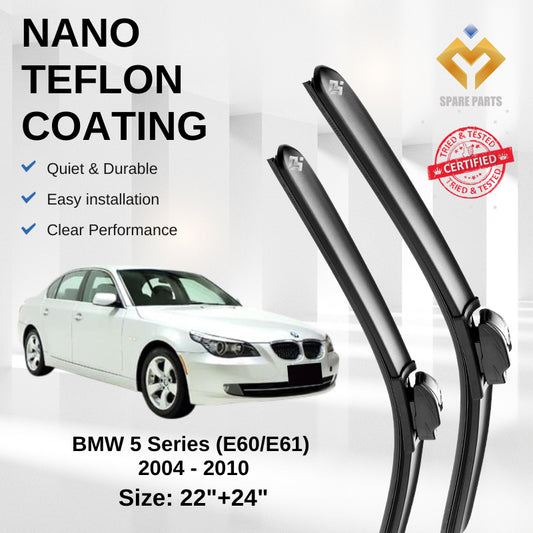 BMW 5 Series (E60/E61) 2004-2010 Premium Quality Japan Tech Car Wiper 1set 22"+24" Type 05 Clip-Includes Free Gift!