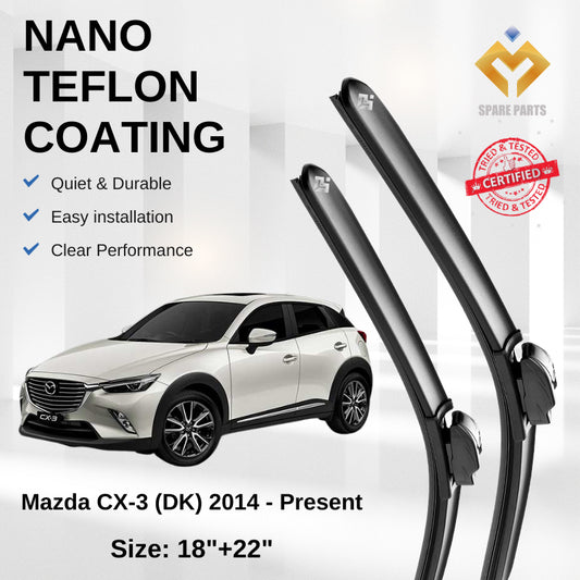 Mazda CX-3 1st Gen 2014 Premium Japan Tech Car Wiper Accessories 18”+22” Universal Hook–Includes Free Microfibre Cloth!