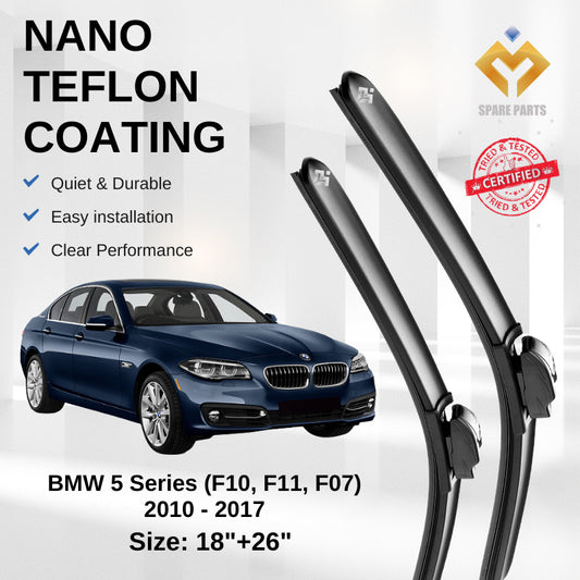 BMW 5 Series (F10, F11, F07) 2010-2017 Premium Quality Japan Tech Car Wiper 1set 18"+26" Type 08 Clip-Includes Free Gift