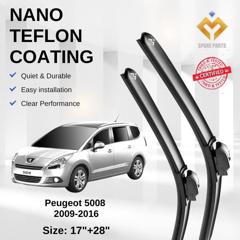Peugeot 5008 (2009-2016) Premium Japan Tech Car Wiper Accessories 17”+28” Type 01/04 Clip- Includes Free Gift!