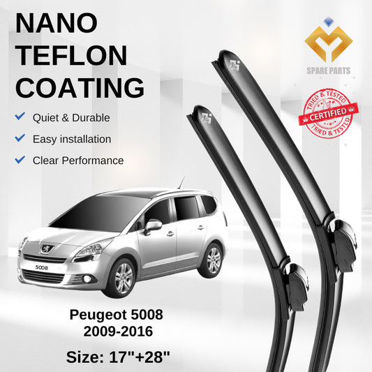 Peugeot 5008 (2009-2016) Premium Japan Tech Car Wiper Accessories 17”+28” Type 01/04 Clip- Includes Free Gift!