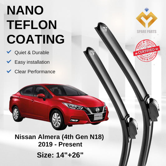 Nissan Almera 4th Gen N18 2019 Premium Quality Japan Nano Car Wiper 1set 14"+26" U Hook Free Microfibre Cloth