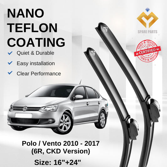 Volkswagen Polo/Vento (2010-2017) Premium Japan Tech Car Wiper 16"+24" Universal Hook, Free Microfibre Cleaning Cloth