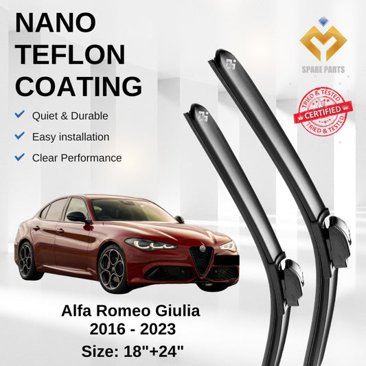 Alfa Romeo Giulia 2016-2023 Premium Japan Tech Car Wiper Accessories 18”+24” Type 02 Clip- Includes Free Gift