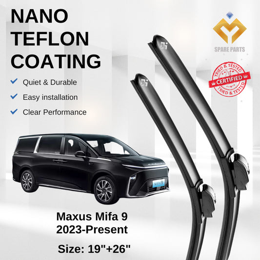 Maxus MIFA 9 2023-Present Premium Japan Tech Car Wiper Accessories 19”+26” Type 14 Clip- Includes Free Microfibre  Cloth