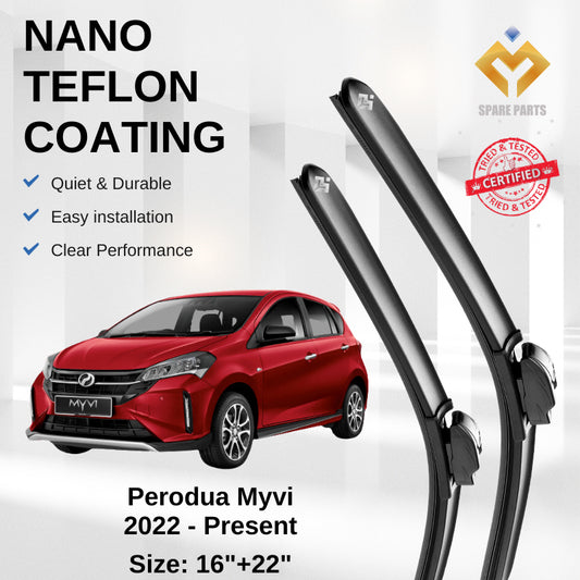 Perodua Myvi 2018 - 2022 Premium Japan Tech Quality Car Wiper Accessories 16"+22" Type 12 Clip-Free Microfibre Cloth!