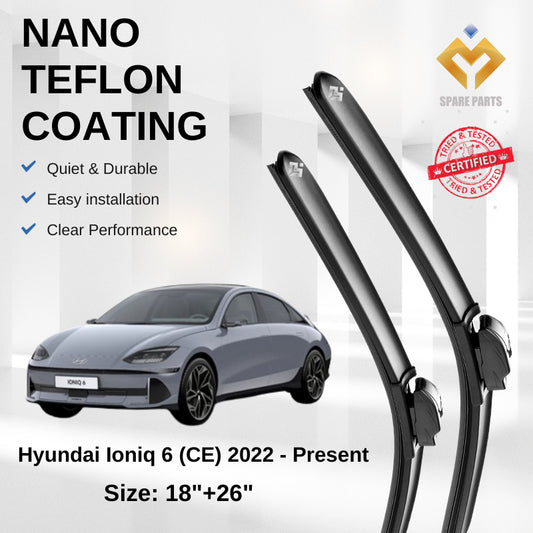Hyundai Ioniq 6 (CE) 2022 - Present Premium Japan Tech Car Wiper Accessories 18”+26” Universal Hook–Includes Free Gift