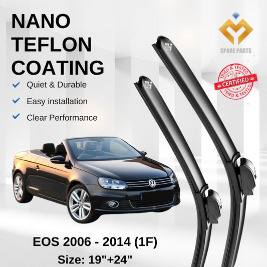 Volkswagen EOS 1F (2006-2014) Premium Japan Tech Car Wiper 19”+24” Type 01 Clip, Free Microfibre Cleaning Cloth