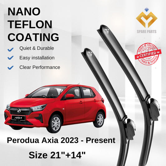 Perodua Axia 2023-Present Premium Japan Tech Car Wiper 14"+21" Universal Hook, Free Microfibre Cleaning Cloth