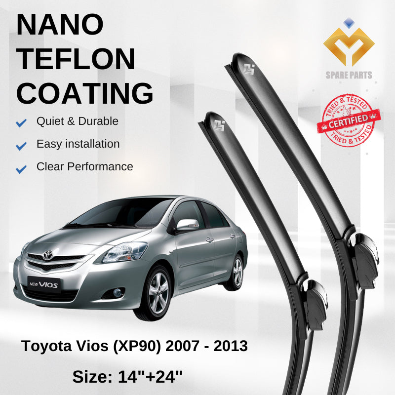 Toyota Vios 2007-Present Premium Japan Tech Car Wiper Accessories 14”+24” Universal Hook–Includes Free Microfibre Cloth!