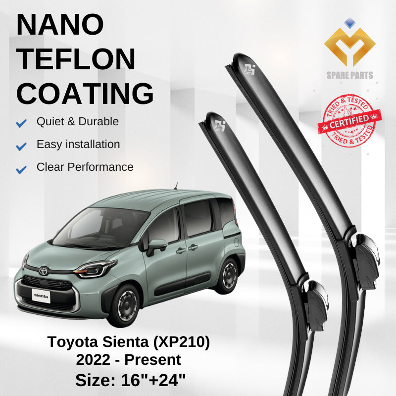 Toyota Sienta (XP210) Premium Quality Japan Tech Car Wiper 1set 16"+24", Type 04 & 12 Free Microfibre Cloth