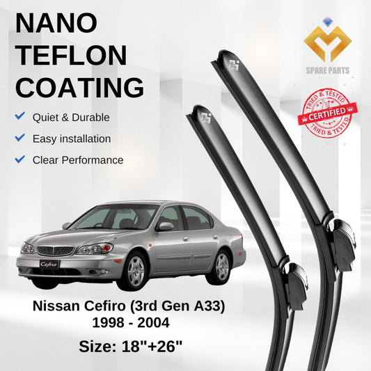 Nissan Cefiro 3rd Gen A33 1998 Premium Quality Japan Tech Car Wiper 1set 18"+26" U Hook Free Microfibre Cloth