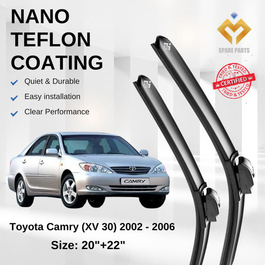 Toyota Camry XV30 2002-2006 Multifit Premium Quality Japan Tech Wiper 1set 20"+22" U Hook, Free Microfibre Cloth