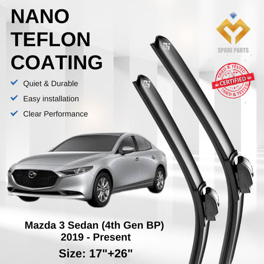 Mazda 3 Sedan Hatchback 4th Gen 2019 Premium Japan Tech Car Wiper Accessories 16”+26” Universal Hook–Includes Free Gift!