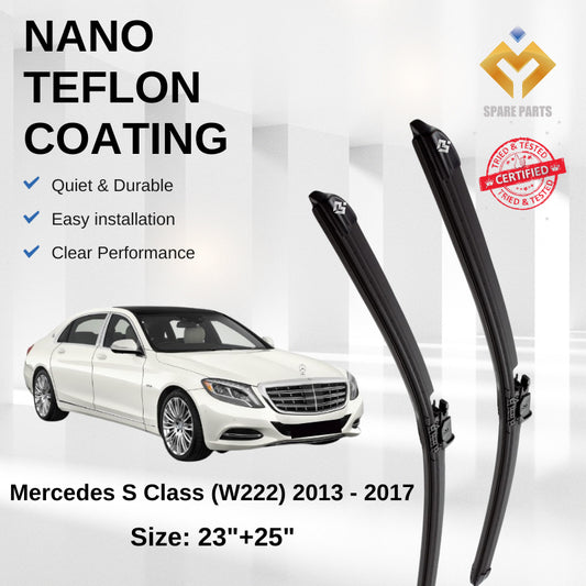 Mercedes S Class W222 2013-2017 Premium Quality Japan Tech Car Wiper with Spray Nozzle 1set 23"+25"-Includes Free Gift