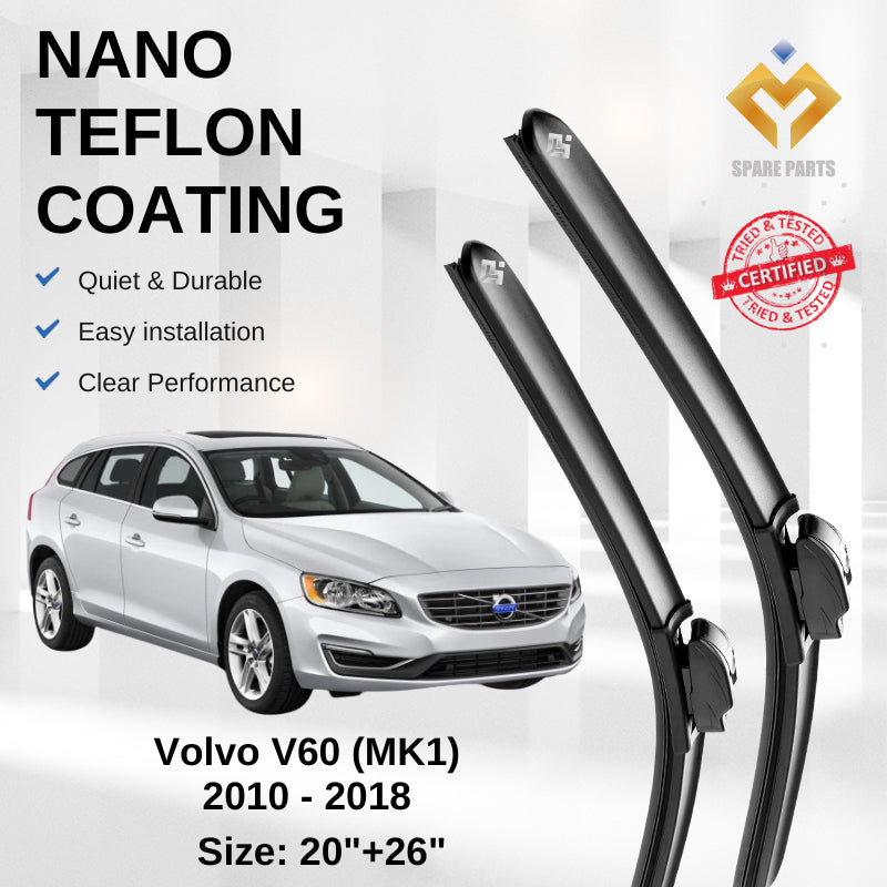 Volvo V60 (MK1) 2010-2018 Premium Quality Japan Tech Car Wiper 1set 20"+26" Type 01 Clip-Includes Free Microfibre Cloth