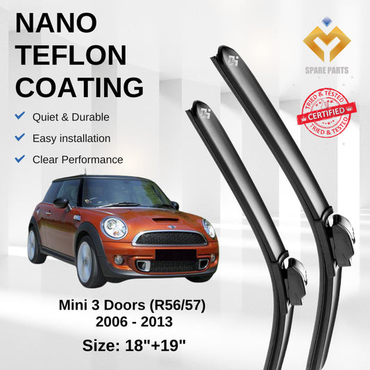 Mini Cooper R56/57 (2006-2013) Premium Japan Tech Car Wiper 18"+19" Universal Hook, Free Microfibre Cleaning Cloth