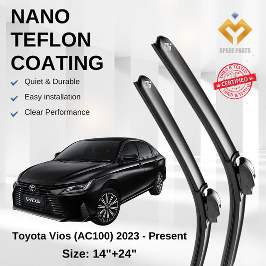 Toyota Vios 2007-Present Premium Japan Tech Car Wiper Accessories 14”+24” Universal Hook–Includes Free Microfibre Cloth!