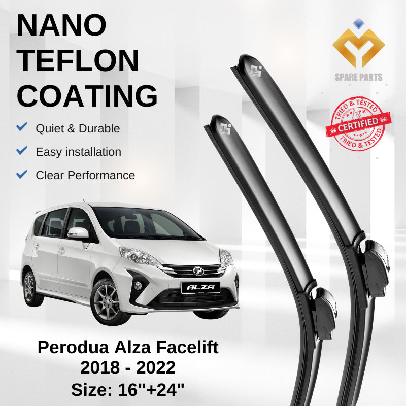 Perodua Alza Premium Quality Japan Tech Car Wiper Accessories 16"+24" Universal Hook-Include Free Microfibre Cloth