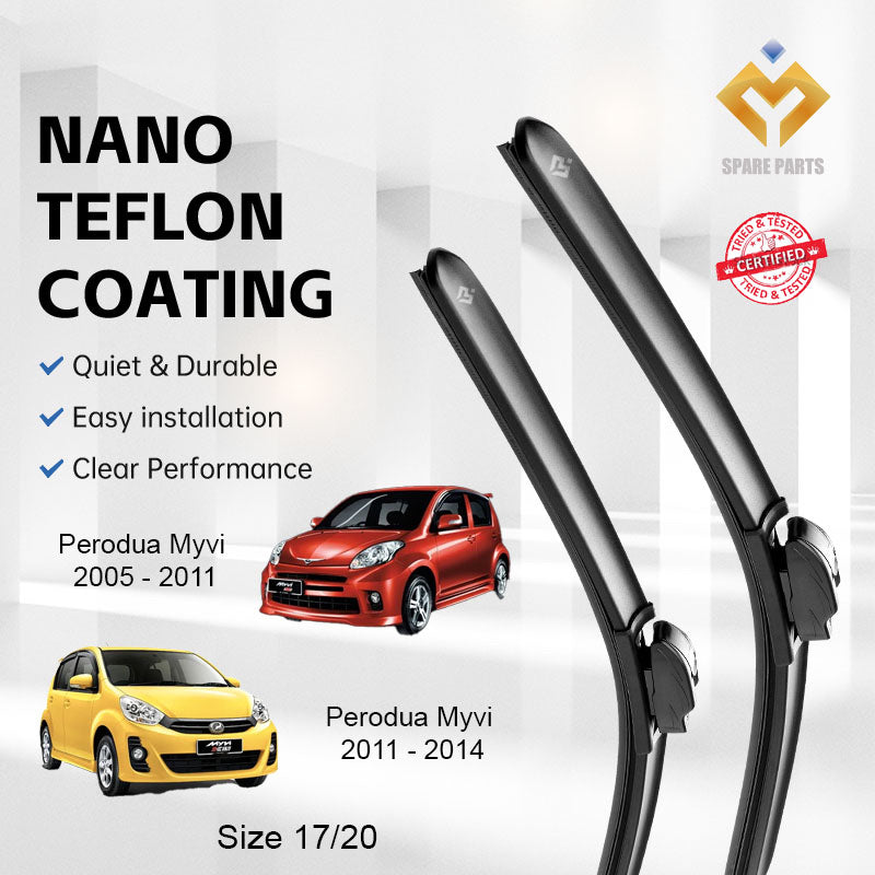 Perodua Myvi, Kenari Premium Quality Nano Car Wiper Accessories 17"+20" Universal Hook-Include Free Microfibre Cloth