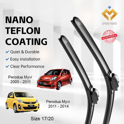 Perodua Myvi, Kenari Premium Quality Nano Car Wiper Accessories 17"+20" Universal Hook-Include Free Microfibre Cloth