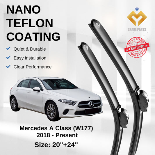 Mercedes A Class W177/V177 2018 Premium Quality Japan Tech Car Wiper 1set 20"+24" Type 11 Clip Free Microfibre Cloth