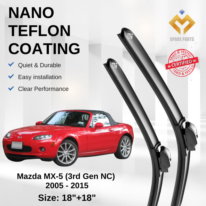 Mazda MX5 3rd 4th Gen Premium Japan Tech Car Wiper Accessories 18”+18” Universal Hook–Includes Free Microfibre Cloth!