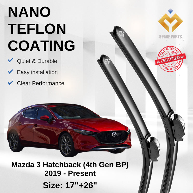 Mazda 3 Sedan Hatchback 4th Gen 2019 Premium Japan Tech Car Wiper Accessories 16”+26” Universal Hook–Includes Free Gift!
