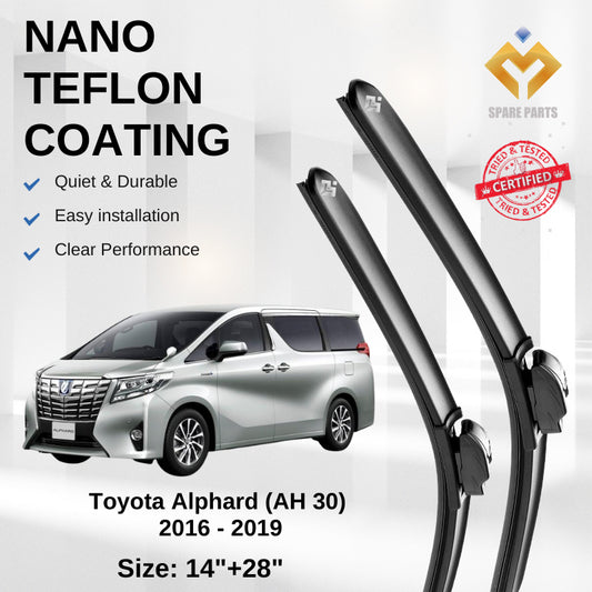 Toyota Alphard Velfire Multifit Premium Quality Japan Tech Car Wiper 1set 14"+28" Type 01/12 Clip Free Microfibre Cloth