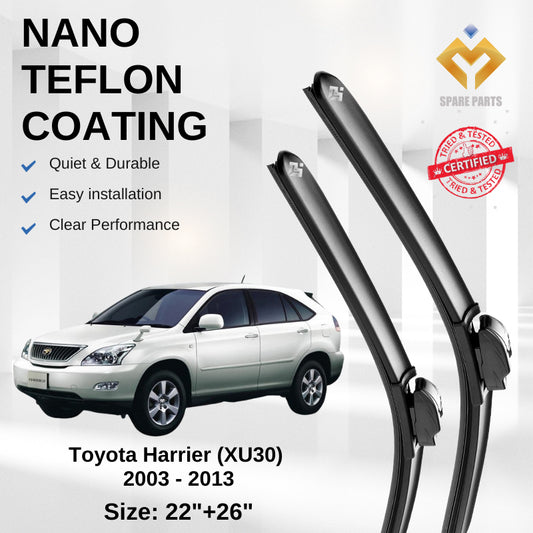 Toyota Harrier XU30 Premium Quality Japan Nano Car Wiper 1set 22"+26" Type 14 Clip Free Microfibre Cloth