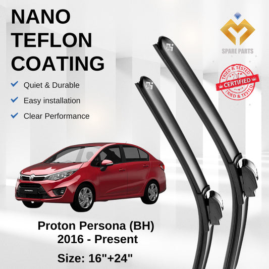Proton Persona BH 2016 Premium Japan Tech Car Wiper Accessories 16”+24” Type 01 Clip- Includes Free Microfibre  Cloth!