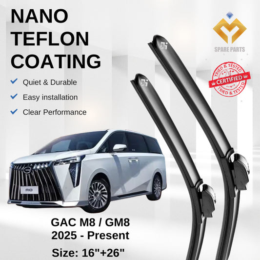 GAC M8/GM8 2025-Present Premium Japan Tech Car Wiper Accessories 16”+26” Type 01/04 Clip- Includes Free Gift
