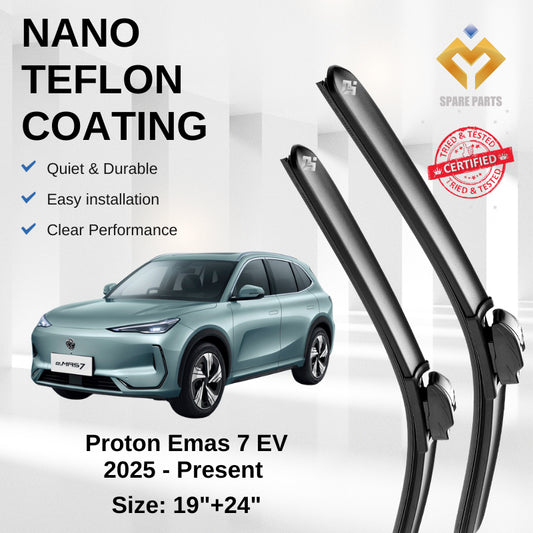 Proton Emas 7 EV 2025 Premium Japan Tech Car Wiper Accessories 19”+24” Type 14 Clip- Includes Free Microfibre Cloth!