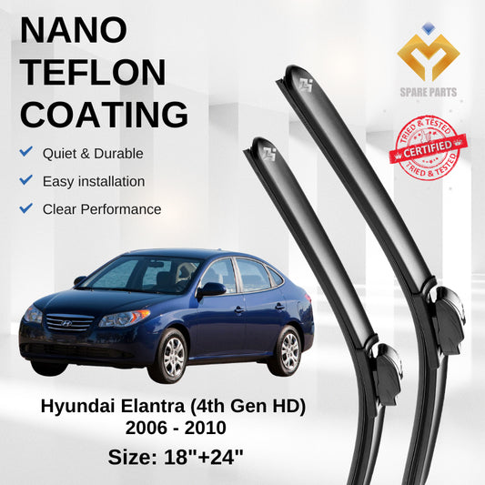 Hyundai Elantra 4th Gen HD 2006-2010 Premium Quality Japan Tech Car Wiper Accessories 18"+20" U Hook-Includes Free Gift!