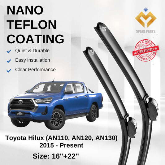 Toyota Hilux AN110/AN120/AN130 Premium Quality Japan Nano Car Wiper 1set 16"+22" U Hook Free Microfibre Cloth