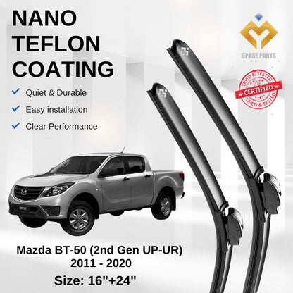 Mazda BT50 2nd 3rd Gen Premium Quality Japan Tech Car Wiper 1set 16"+24" U Hook Free Microfibre Cloth