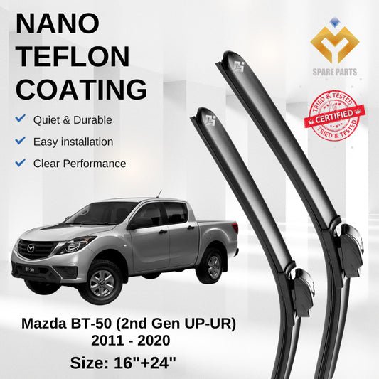 Mazda BT50 2nd 3rd Gen Premium Quality Japan Tech Car Wiper 1set 16"+24" U Hook Free Microfibre Cloth