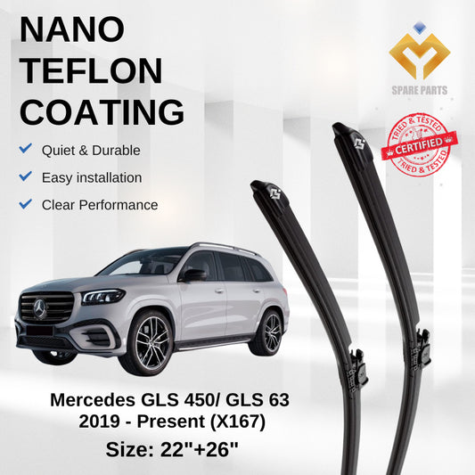 Mercedes GLS 450/ GLS 63 2019 (X167) Premium Quality Japan Tech Car Wiper with Spray Nozzle 1set 22"+26"-Gift