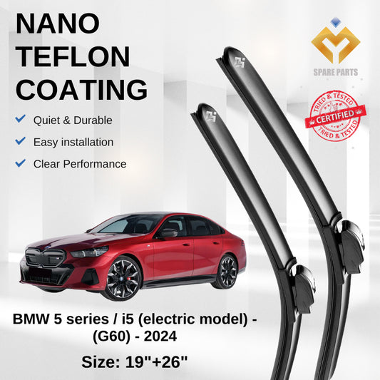 BMW 5 Series/ i5 (EV)-(G60)-2024- Present Premium Japan Tech Car Wiper Accessories 19”+26” Type 05/07-With Free Gift!