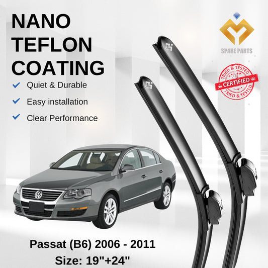 Volkswagen Passat B6 (2006-2011) Premium Japan Tech Car Wiper 19”+24” Type 01 Clip, Free Microfibre Cleaning Cloth